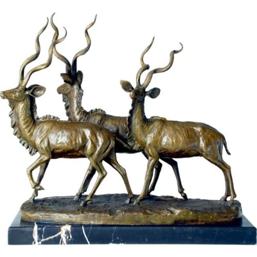 Bronze Markhors Statue Capra Falconeri Sculpture Rare Goat Animal Figurine Copper Statuette for Home Cabinet Decor