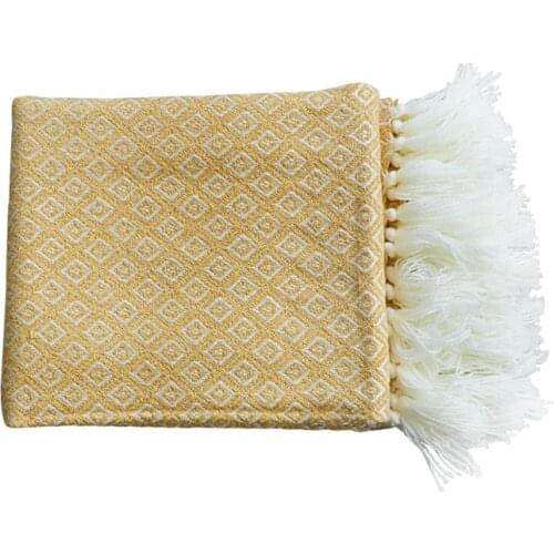 130x170cm light Luxury yellow white geometric knitted blanket thicken shawl cover sofa blanket bed towel throw