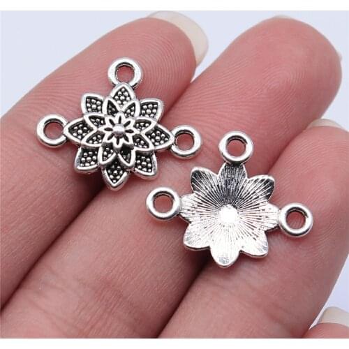 WYSIWYG 10pcs 21x18mm Antique Silver Color Flower Connector Charms For Jewelry Making DIY Jewelry Findings