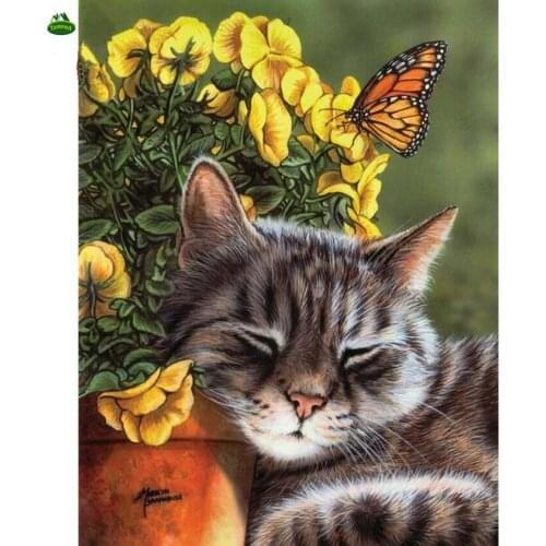 YUMEART Picture of Diamond Mosaic Handmade Cat Cross Stitch Crystal Square Diamond Wall Decorative Full Diamond Embroidery Cat