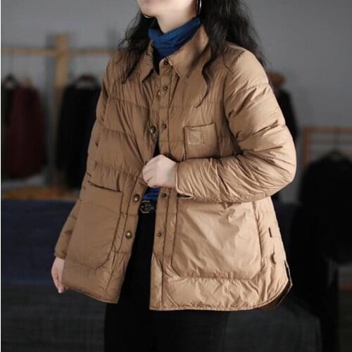 SEDUTMO Spring Vintage Duck Down Coat Women Slim Ultra Light Jackets Autumn Casual Pocket Parkas ED1429
