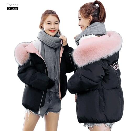 Faux fur collar winter jacket women kawaii cotton coat women casual plus size streetwear jackets short coats warm tide clothes