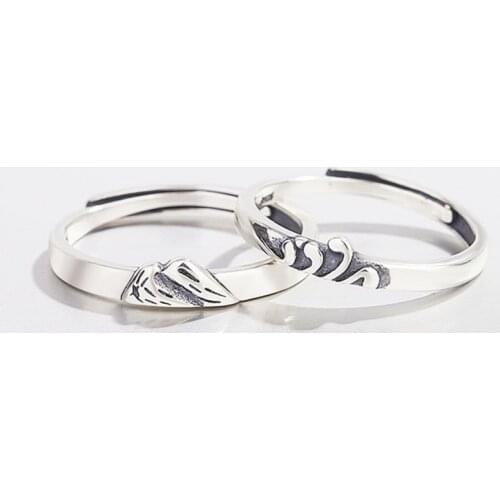 Sole Memory Romantic Valentines Day Gift Mountain Sea Vows Retro 925 Sterling Silver Female Resizable Opening Rings SRI376