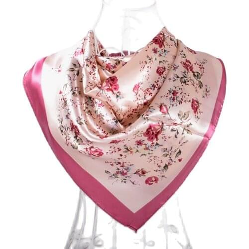 [BYSIFA] Women Grey Beige Satin Square Scarves Wraps 2017 New Winter Gold Floral Silk Scarf Shawl Elegant Lotus Head Neck Scarf