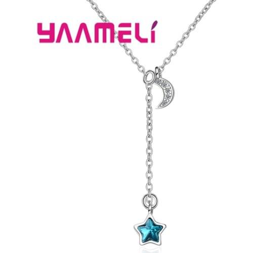 New Arrival Shiny Star Shape Pendant Necklace for Women Girls 925 Sterling Silver Jewlry Blue Star Shiny Moon Romantic Present