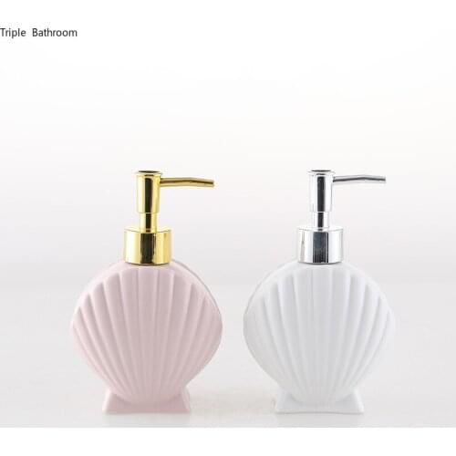 1 pc 280ml Shell Shape Lotion Bottle European Style Ceramics Soap Dispenser Hand Soap Dispenser Bottle Bathroom Accessories