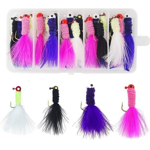 Hyaena 20pcs/lot Jig Head Hook Fishing Sharp Hooks With Feather Lead Head Jig lure Hard Bait Soft Worm Jig Hook for Fishing