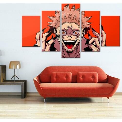 5 piece Jujutsu Kaisen Yuji Itadori Sukuna Framed Wooden canvas painting decor wall art pictures home decoration prints poster