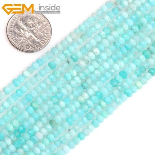 Gem-inside AAA Natural Faceted Heishi Rondelle Disc Spacer Beads Blue Peru Amazonite Beads For Jewelry Making Strand 15'' DIY