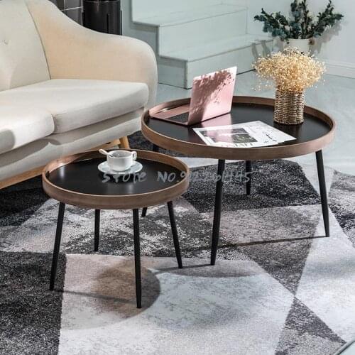 Nordic Solid Wood Tea Table Simple Modern Black Walnut Round Tea Table Combination New Chinese Living Room Sofa Corner Table