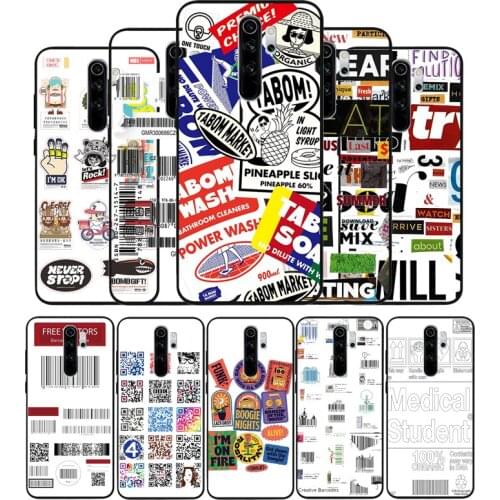 INS Hot Funny pattern stamp label barcode Black TPU Silicone Soft Phone Case For Redmi 4A 4X 7A 5 Plus 6 Pro NOTE 9 7 8 5 Pro 4