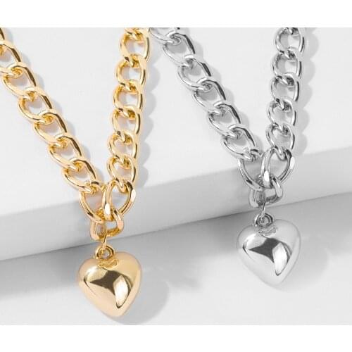 DIEZI Hip Hop Gold Plated Silver Color Chain Heart Pendant Necklaces Chunky Collar Choker Necklace For Women Jewelry