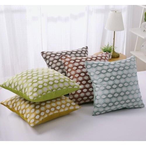 Home Decorative Square Cushion Cover Pillow Cover Yarn-dyed Linen Cute Circle Decorative For Sofa Bed 45x45cm Yellow Green Blue