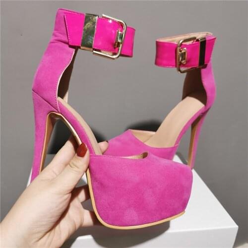 Dovereiss Fashion Summer Womens Shoes Sexy Waterproof Femmes Pointed Rose Red Party Shoes Buckle Stilettos Heels Sandals 35-47