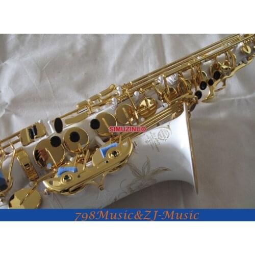 Eb Alto Saxophone Porcelain White Paint Body with Gold Plated Bell and Keys WITH Lapis lazuli Key Shell Buttons Inlays