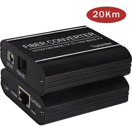 20km Gigabit Fiber Optical Transceiver Transmitter Receiver 10/100/1000Mbps Via Switch HDMI RJ45 Cat6 Ethernet Cable Extension