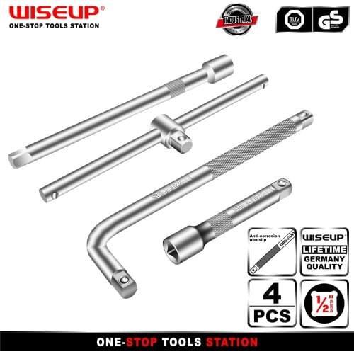 WISEUP 1/2" Crv Drive Socket Wrench Extension Sliding Bar Universal Joint Auto Repair Tools L Type Bent Bar extension bar set