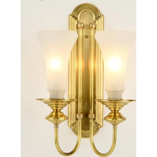 Sitting room Antique Copper wall lamp indoor lighting Glass lampshade Mirror Led Arandela Dining Room Bedroom Brass wall sconce