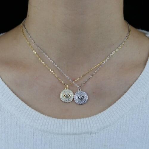 Fine 925 Sterling Silver Fashion Jewelry Micro Pave 5A Sparking Bling CZ Round Disco Charm Delicate Dainty Necklace