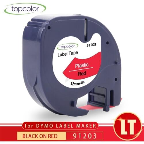 Topcolor Compatible Dymo Letratag 12mm Label Tape LT 91203 91223 91333 Black on Red Printer Ribbon for Dymo Label Maker LT-100H