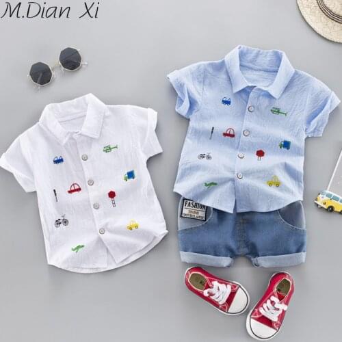 Summer Kids Toddler Boy Car Shirt Jeans 1 2 3 4 Years Clothing Set Short Sleeve Cotton Suit Children Clothing Boys Outfits
