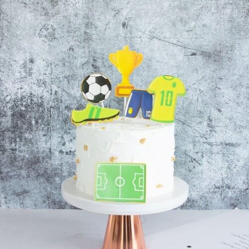 Boys Favors Football Sports Theme Cake Topper Happy Birthday Party Soccer Cupcake Toppers With Sticks Decorate Baby Shower