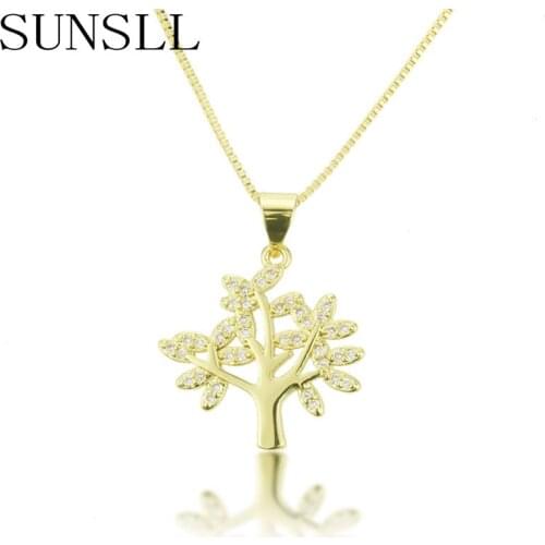 SUNSLL Tree of Life Copper Zircon Pendant Necklace Gold Accessories Noble and Elegant Ladies Jewelry Gift Party Necklace Gifts