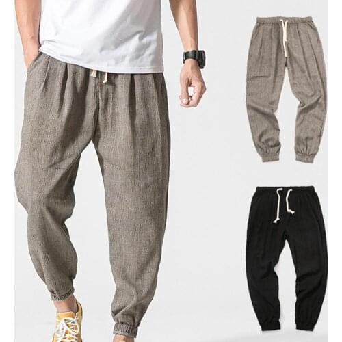 Fashion Solid Color Drawstring Summer Casual Loose Men Long Harem Pants Trousers