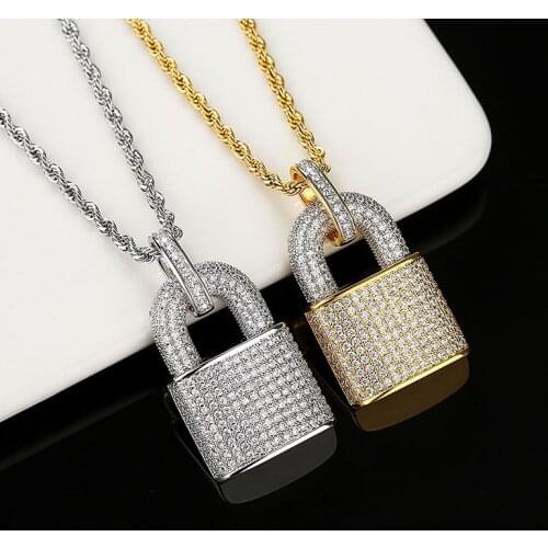 Funmode Trendy Hip Hop Cuban Link Chain Gold Color Padlock Pendant Charm Necklace For Men Party accessories Wholesale FN213