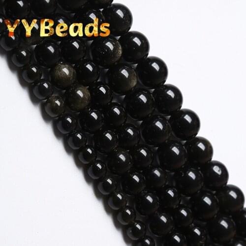 Whlolesale Natural Gold Obsidian Gemstone Beads Round Loose Beads For Jewelry Making DIY Bracelet Necklaces 4 6 8 10 12 14mm 15"