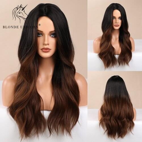 Blonde Unicorn Long Natural Wavy Black Brown Gloden with Highlight Cosplay Synthetic Wigs Women Heat Resistant Middle Part Wigs
