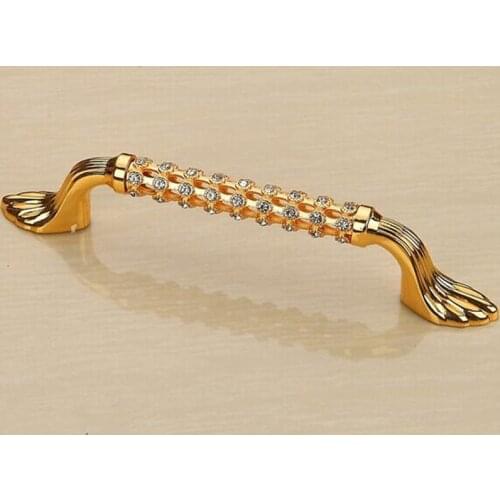 96mm 24K gold cutout glass diamond fashion deluxe modern furniture door handle K9 clear crystal drawer cabinet dresser pull