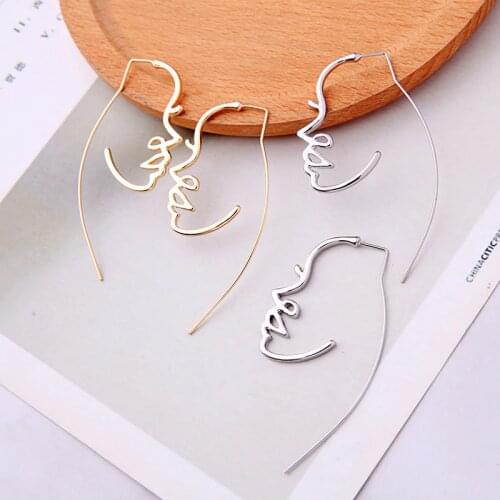 Abstract Face Earrings Gold Color Hollowed Statement Drop Earrings For Women Fashion Jewelry 2019 New