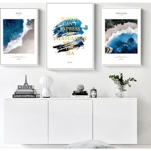 Blue sea water Nordic Ocean Scenery Waves Beach Decorative Painting Beautiful Scence wall pictures for living room Canvas