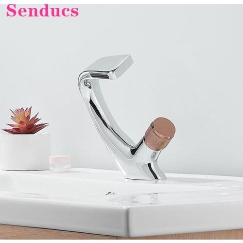 Basin Faucets Senducs Chrome Gold Bathroom Sink Mixer Tap Creative Hot Cold Basin Sink Faucets Rotation Handle Bathroom Faucets