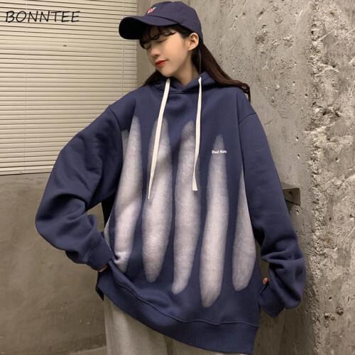 Hoodies Women Thicker Spring-autumn Students Female Korean Style Long Sleeve Hooded Loose All-match Mujer Simple Streetwear Kpop