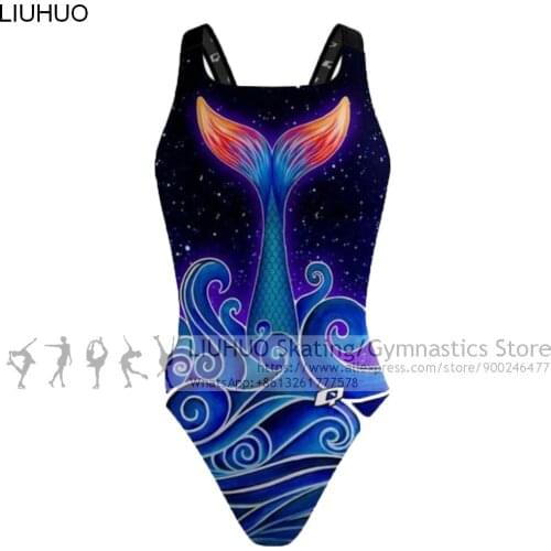 Teens Rhythmic Gymnastics Leotards Mermaid Spandex Girls Swimming Suits Kids Blue Children Teens Teamwear