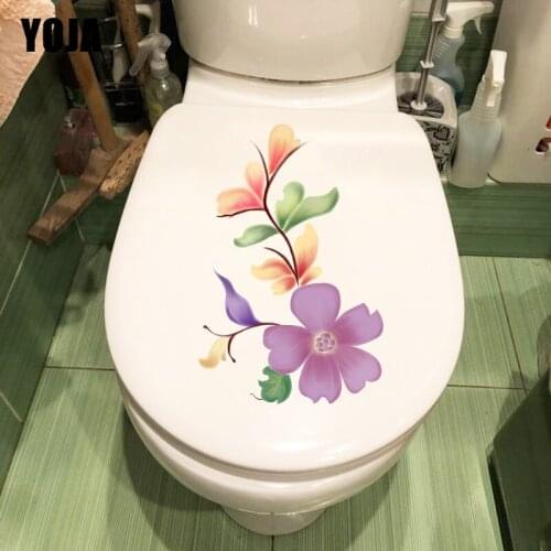 YOJA 14.9X22.6CM Creative Watercolor Flower Wall Sticker Mural lovely Cartoon Bathroom Toilet Decals T1-2257