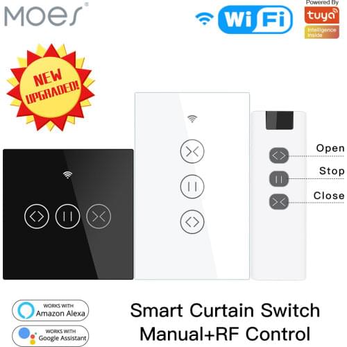 US EU WiFi RF433 Smart Touch Curtain Roller Blinds Motor Switch Tuya Smart Life App Remote Control Works with Alexa Google Home