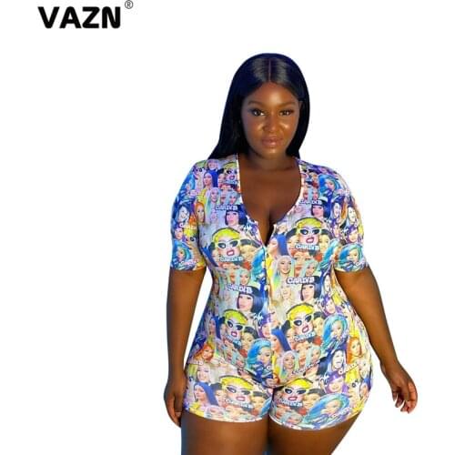 VAZN 2021 Hot Spring Style Plus Size Sexy Daily Fancy Young Free Soft Elastic Fashion Short Sleeve Women Skinny Playsuits