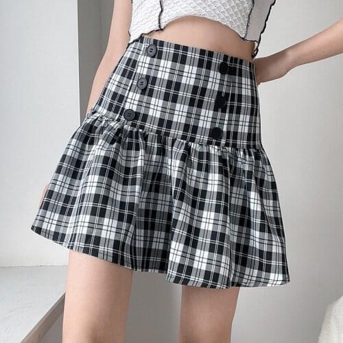 Harajuku Vinage Zwart Wit Plaid Rok Gothic Lace Up Y2K Esthetische Mini Rok Vrouwelijke A-lijn Hoge Taille Goth Rokken