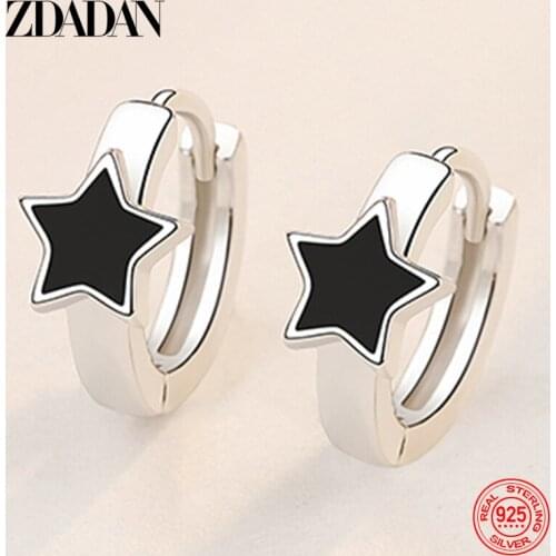ZDADAN 925 Sterling Silver Black Stars Black Hoop Earring For Women Wedding Jewelry Gift