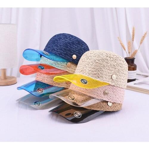 Women Summer Transparent PVC Patchwork Straw Baseball Cap M letter Hat Visor Hat