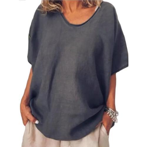 Women Simple Solid Color T-shirt Summer O Neck Short Sleeve Casual Loose Tee Tops Cotton White Female Long T Shirts