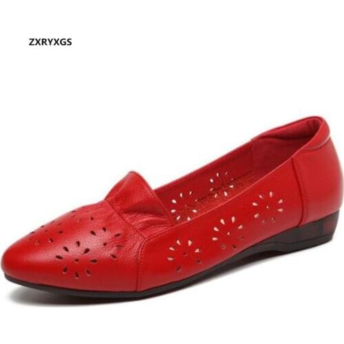 100% Full Genuine Leather Breathable Sandals Shoes Woman Flats 2020 New Spring Summer Soft Comfortable Shoes Women Flat Shoes