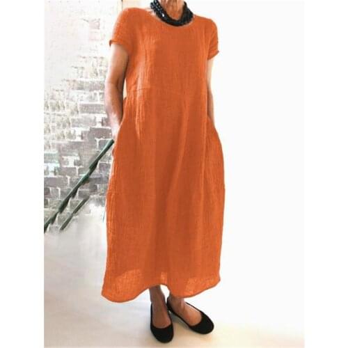 Vestido lino ,robe grande taille femme 5xl,cotton linen yellow orange purple summer pocket short sleeve A-line t shirt midi dess