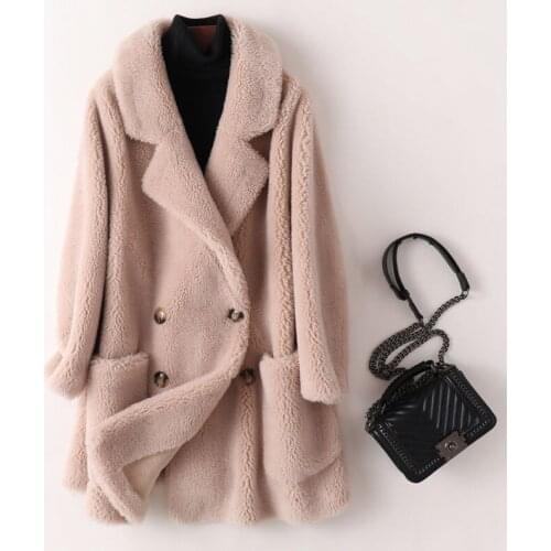 Woman Knitted Real Rabbit Fur Coat Overcoat Female Jacket with Turn Down Collar Winter Ladies Thick Long-sleeve Fur Coat Q253