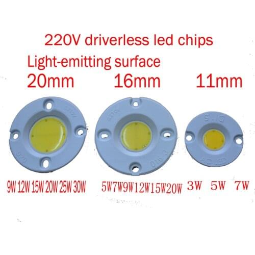 10pcs/lot driverless PCB 7W 9W 12W 15W 20W 30w Round COB LED ceiling lamp down light LED Chip Lamp White Warm White cold white