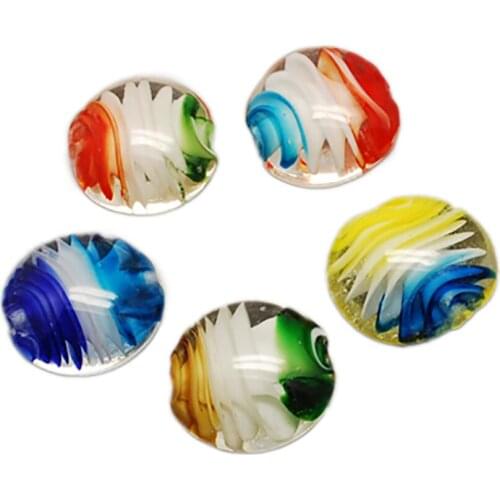 10pcs Mixed Color Flat Round Handmade Glass Lampwork Beads for Jewelry Making DIY Bracelet Necklace Accessories Crafts Supplies