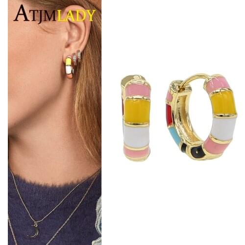 2019 New arrival rainbow colorful enamel pink red yellow women huggie hoop earring Gold filled delicate fashion candy earrings
